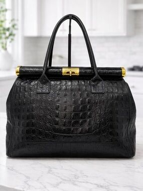 Borse In Pelle Crocodile-Embossed Leather Satchel- Made in Italy